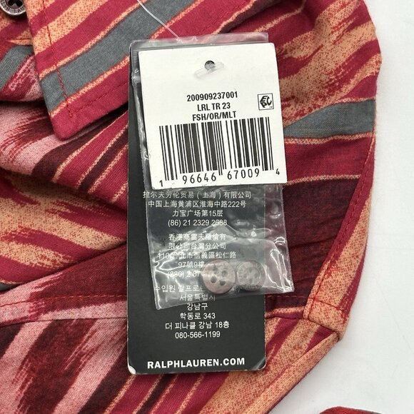 Lauren Ralph Lauren Size Small Red Geo Striped Cotton Voile Button Up Shirt NWT - Picture 7 of 13